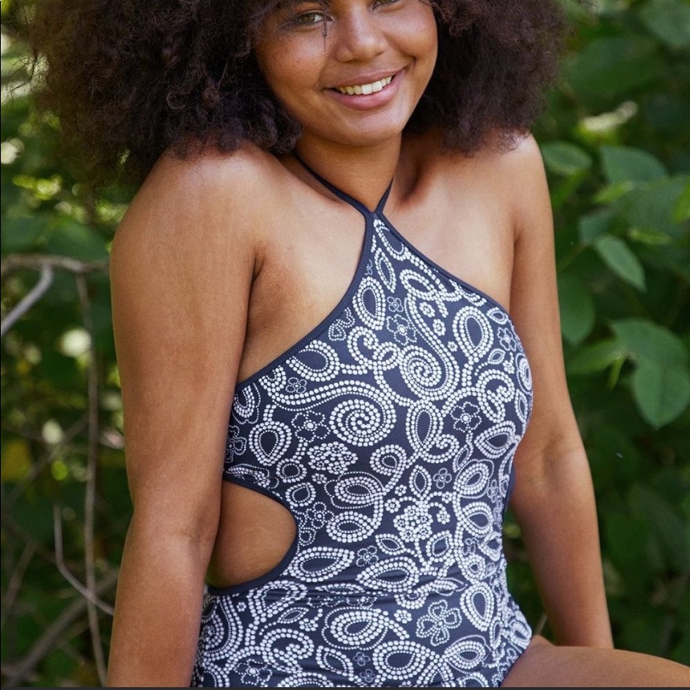 Aerie Swimsuit One Piece Monokini Navy Floral L Large - Picture 4 of 6
